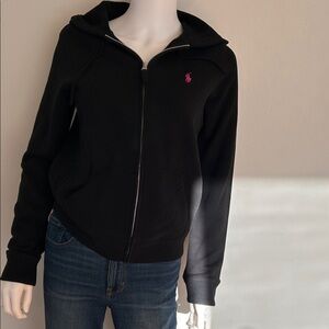 Ralph Lauren Black Zip-Up Hoodie with Pink Logo